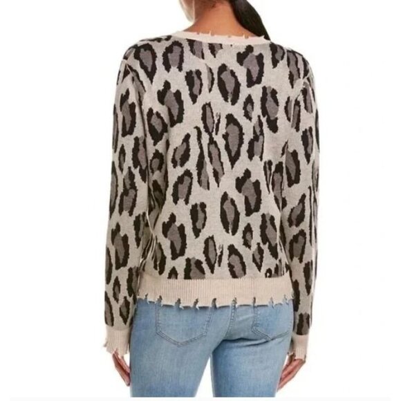 FATE Wool Blend Distressed Pullover Sweater Size Small Crewneck Leopard Animal P - Picture 2 of 9